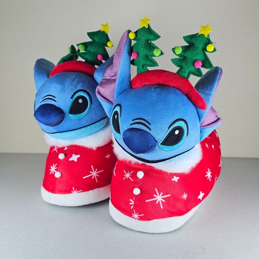 Merry Stitchmas Ground Up size large adult Christmas Stitch‎ Plush Slippers